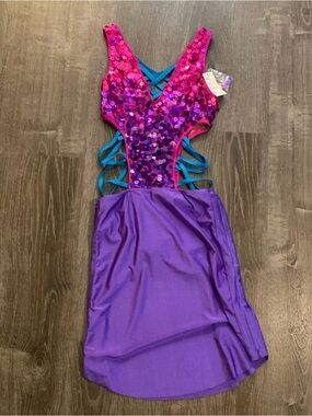 Fuchsia Sequin & Purple Skirt Cutout Dance Dress with Teal Straps